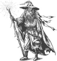 elfe mage ou nécromancien avec magique Personnel images en utilisant vieux gravure style vecteur