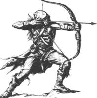 elfe guerrier avec arc images en utilisant vieux gravure style vecteur