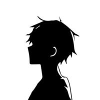 illustration de garçon profil anime style, noir silhouette isolé sur blanc Contexte vecteur