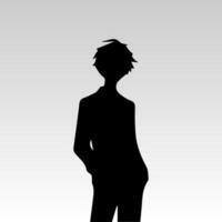 illustration de garçon profil anime style, noir silhouette isolé sur blanc Contexte vecteur