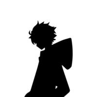 illustration de garçon profil anime style, noir silhouette isolé sur blanc Contexte vecteur
