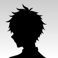 illustration de garçon profil anime style, noir silhouette isolé sur blanc Contexte vecteur