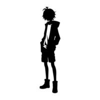 illustration de garçon profil anime style, noir silhouette isolé sur blanc Contexte vecteur