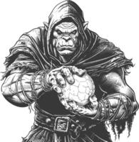 orc mage avec magique orbe plein corps images en utilisant vieux gravure style vecteur