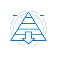 Maslow pyramide avec Haut à bas niveau ligne icône. Triangle sections un La Flèche bas. vecteur
