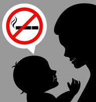 maman et bébé avec une interdisant fumeur signe vecteur