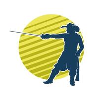 silhouette de une Masculin guerrier dans action pose avec épée arme. silhouette de une homme combattant porter épée arme. vecteur