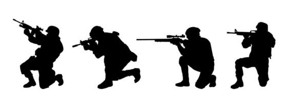 silhouette collection de Masculin soldat porter machine pistolet arme. vecteur