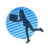 silhouette de une svelte Jeune femelle levage papier carton boîte vecteur