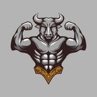 bodybuilder logo avec gros muscles taureau tête vecteur