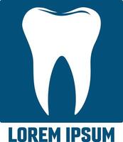 blanc dent logo silhouette icône isolé sur marine bleu Contexte - médical, dentiste en relation graphique vecteur