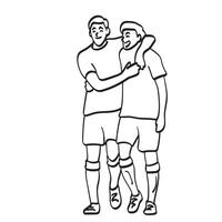 deux Masculin football joueur en portant ensemble avec bonheur illustration main tiré isolé sur blanc Contexte vecteur