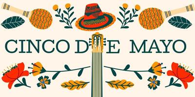 cinco de mayo de fête bannière. vacances dans Mexique. coloré conception avec différent mexicain traditionnel symboles. illustration vecteur