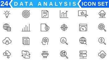 Les données une analyse en relation ligne Icônes. contient tel Icônes comme gros données, traitement, performance et plus vecteur