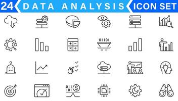 Les données une analyse en relation ligne Icônes. contient tel Icônes comme gros données, traitement, performance et plus vecteur