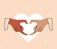 symbole du coeur avec des mains interraciales vecteur