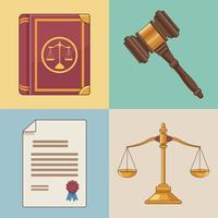 quatre icônes de droit de la justice vecteur