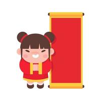 les enfants chinois portent des costumes nationaux rouges pour célébrer le nouvel an chinois. vecteur