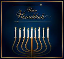 Modèle de carte heureux Hannukkah avec des bougies sur fond bleu vecteur