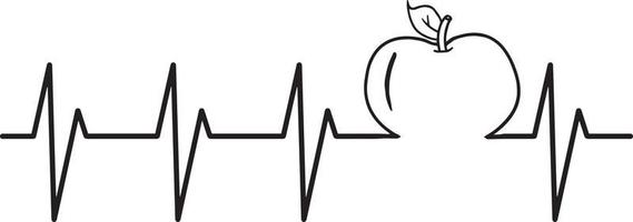 Cardiogramme de battement de coeur d'apple isolé dans une illustration vectorielle de fond blanc vecteur