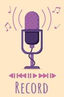podcast et icône audio dans un style plat, micro d'enregistrement isolé sur fond jaune. microphone, enregistrement, icône de ligne d'onde musicale. vecteur