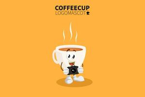 mascotte de tasse de café de dessin animé, illustration vectorielle d'une jolie mascotte de personnage de tasse de café blanche vecteur