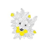 contour doodle fleurs jaunes bohèmes en noir et blanc pour les livres de coloriage pour adultes, motif vectoriel floral monocrome.