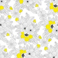 Modèle sans couture de fleur jaune bohème doodle monochrome, page pour livre de coloriage pour adultes. contour floral noir et blanc. illustration vectorielle dessinés à la main. vecteur