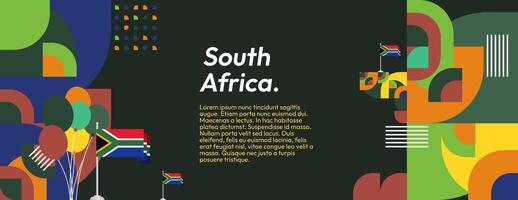 Sud Afrique nationale indépendance journée large bannière. moderne géométrique abstrait Contexte dans coloré style pour Sud Afrique journée. Sud africain indépendance salutation carte couverture avec pays drapeau. vecteur