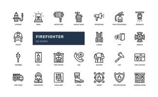 sapeur pompier pompier flamme urgence danger contour ligne icône ensemble vecteur