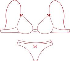 femmes lingerie ensemble avec soutien-gorge et un pantalon avec rouge arcs.femelle sous-vêtements ligne dessin vecteur