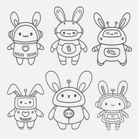 main tiré illustration de une mignonne robot lapin cyborg personnage vecteur