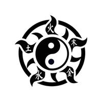 ying Yang symbole Feu noir et blanc vecteur