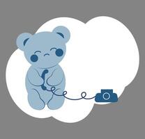 mignonne triste bleu ours dans kawaii style avec une Téléphone destinataire. minimaliste universel carte. vecteur