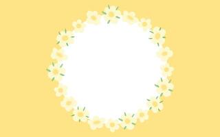 circulaire floral Cadre avec blanc fleurs sur une ensoleillé Jaune arrière-plan, idéal pour sur le thème du printemps conceptions, faire-part, et salutation cartes. vecteur