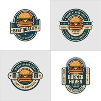 badge logo ou Burger vite nourriture emblème conception vecteur