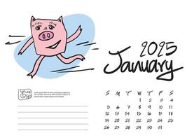 janvier 2025 avec porc dessin animé vecteur