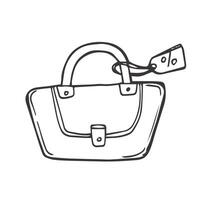 femme sac main dessiné, femelle élégant bourse mode illustration noir sur blanc ligne vecteur