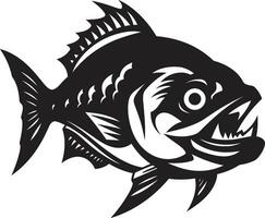 féroce palmes icône élégant illustration pour moderne l'image de marque noir piranha attaque foncé icône avec complexe piranha conception vecteur