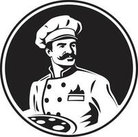 noir pizzaïolo élégance élégant logo avec Pizza chef chapeau gourmet tarte icône lisse noir emblème illustration pour une savoureux image vecteur