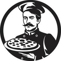 goût sensation complexe logo avec audacieux noir artisanal pizzaïolo élégant noir icône pour une captivant pizzeria Regardez vecteur