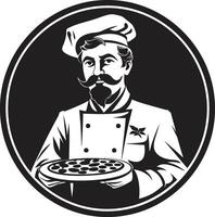 culinaire savoir-faire élégant noir emblème savoureux maestro noir inspiré Pizza chef logo vecteur
