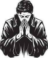 sacré sérénité noir iconique prier mains logo spiritualité incarné prier homme mains conception vecteur