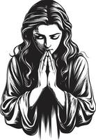émouvant croquis prier les femmes mains icône conception dans noir éthéré éphémère prier femme mains noir vecteur