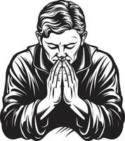 sacré symétrie prier homme mains dans noir icône holistique harmonie logo de prier mains dans noir vecteur