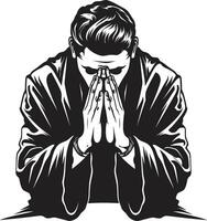 pieux portraits élégant prier homme mains dans iconique imagerie prier mains icône dans noir vecteur