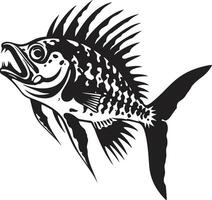 vicieux vertébré emblème noir conception pour prédateur poisson squelette hanté présage noir logo pour prédateur poisson squelette vecteur