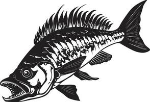 macabre glyphes élégant noir icône conception pour prédateur poisson squelette emblème sinistre exosquelette insigne noir logo pour prédateur poisson squelette vecteur