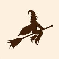silhouette d'une sorcière sur un manche à balai. sorcière vecteur