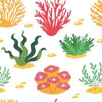 corail et océan les plantes sans couture modèle. sous-marin flore et algue. aquatique usine, tropical fond marin éléments Contexte pour textile, emballage. vecteur